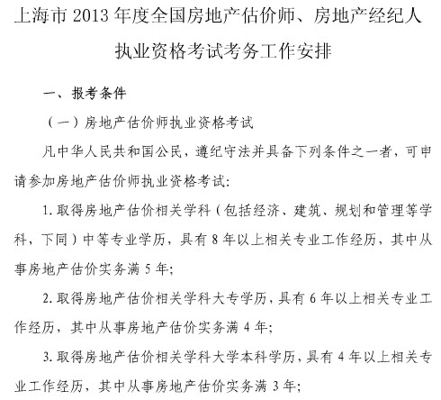 2013年上海房地產估價師報名時間為6月20日至7月7日
